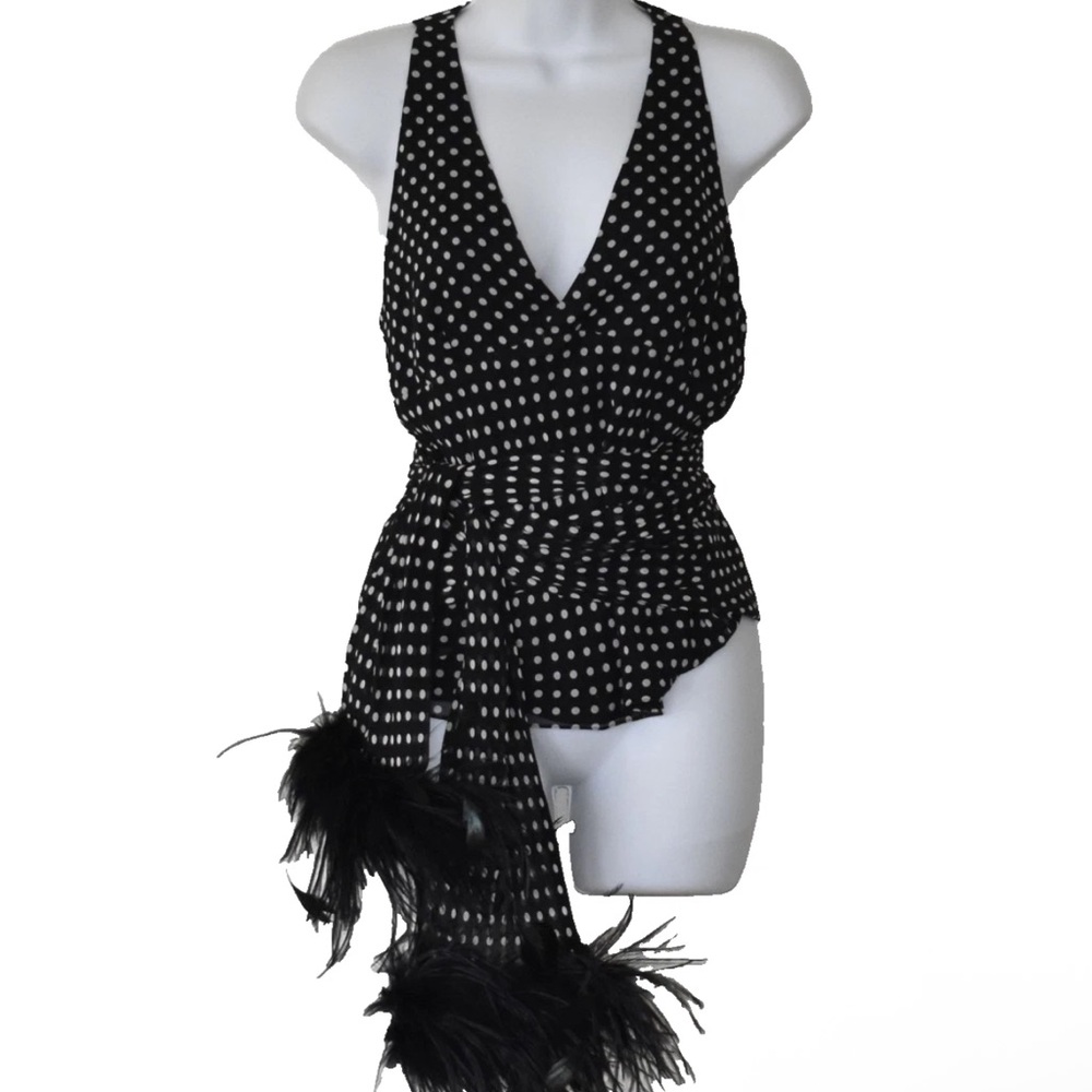 Ralph Lauren Black Label Polka Dot Halter Top with Feather Sash